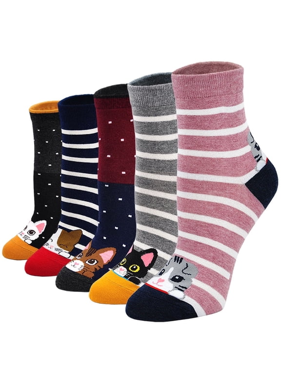 Womens Socks, LOFIR Crazy Funny Cute Socks for Women, Novelty Cartoon Dog Cat Animal Soft Cotton Crew Socks for Women Ladies, 5 Pairs