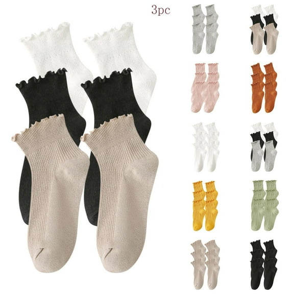 Womens Socks No Show 3 Pairs Of Short Solid Colored with Wooden Ear Edges