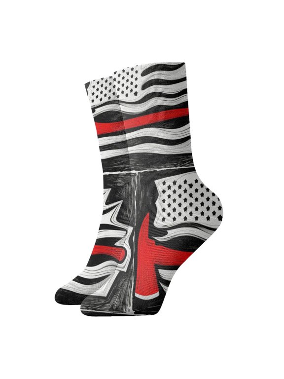 Womens Socks Red Line Flag Firefighter Novelty Funny Quarter Socks for Mens