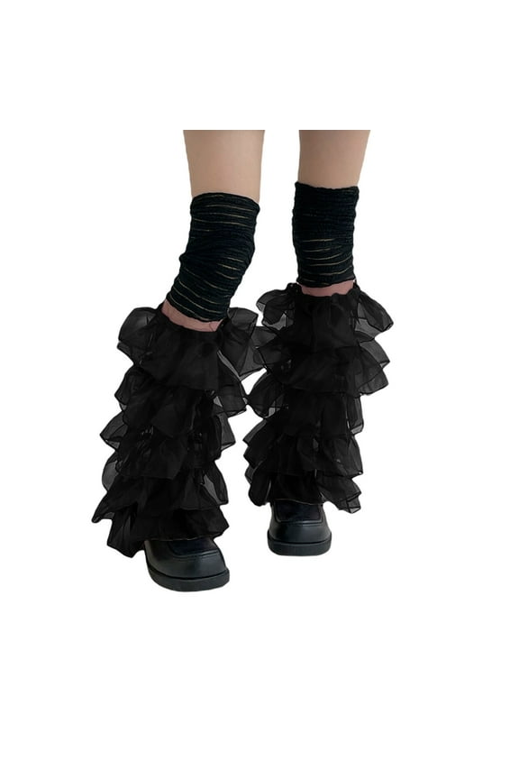 Womens Socks Rib Knit Fluffy Leg Warmers Gothic Lolita Style Girls Boot Socks