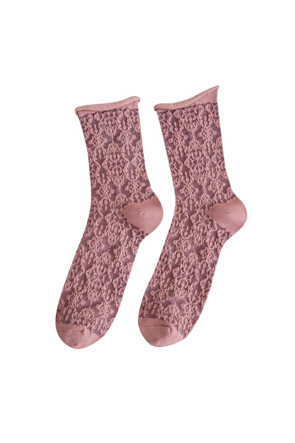 Womens Socks Rolled Edge Ethnic Mid Calf Vintage Japanese Style Daily Socks