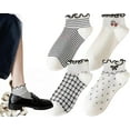 thumbnail image 1 of Womens Socks Ruffle Ankle Striped Bows Argyl Plaid Dots White Cotton Sock Crew One Size, 1 of 9