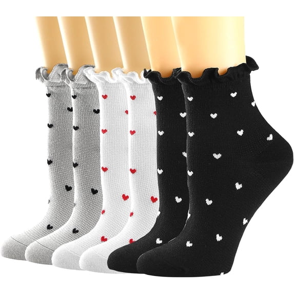 Womens Socks, Ruffle Casual Ankle Socks Breathable Cool Cotton Knit Lettuce Crew Sock 6 Pack