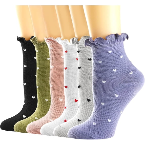 Womens Socks, Ruffle Casual Ankle Socks Breathable Cool Cotton Knit Lettuce Crew Sock 6 Pack