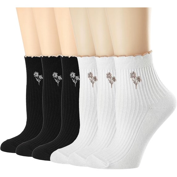Womens Socks, Ruffle Turn-Cuff Casual Ankle Breathable Cool Knit Cotton Lettuce Crew Frilly Sock 6 Pairs