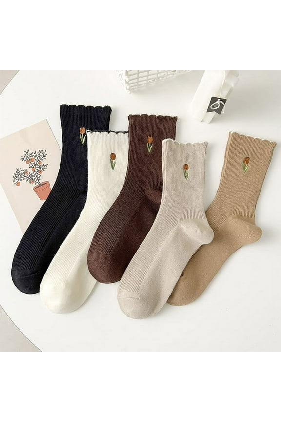 Womens Socks, Ruffle Turn-Cuff Casual Ankle Socks Breathable Cool Knit Cotton Crew Frilly Sock