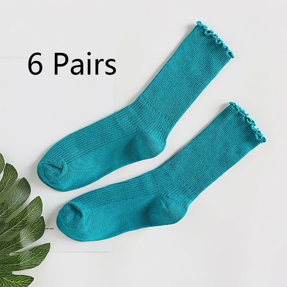 Womens Socks. Ruffle Turn-Cuff Casual Ankle Socks Breathable Cool Knit Cotton Lettuce Crew Frilly Sock Coffee Color 6 pairs