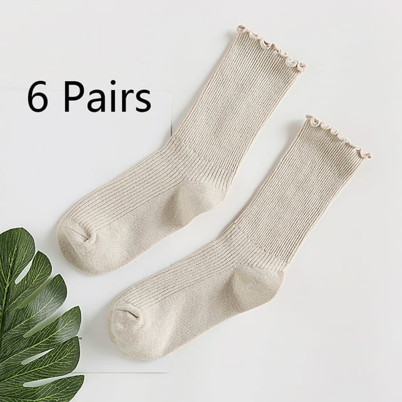 Womens Socks. Ruffle Turn-Cuff Casual Ankle Socks Breathable Cool Knit Cotton Lettuce Crew Frilly Sock Navy Blue 6 pairs