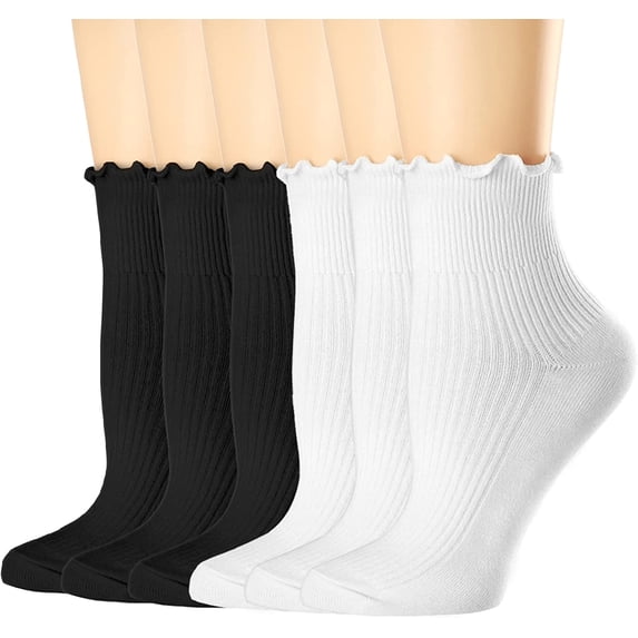 Womens Socks, Ruffle Turn-Cuff Casual Ankle Socks Warm Knit Cotton Lettuce Crew Frilly Sock 6 Pack