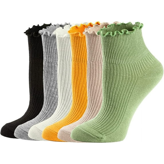 Womens Socks, Ruffle Turn-Cuff Casual Ankle Socks Warm Knit Cotton Lettuce Crew Frilly Sock 6 Pack