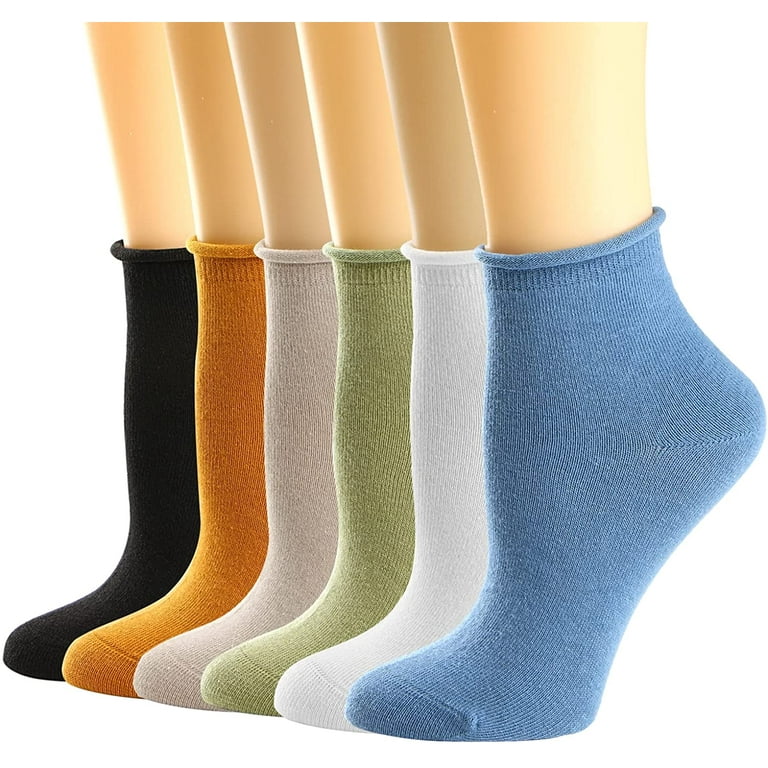 Womens Socks, Ruffle Turn-Cuff Casual Ankle Socks Warm Knit Cotton Lettuce  Crew Frilly Sock 6 Pack