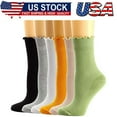 thumbnail image 1 of Womens Socks, Ruffle Turn-Cuff Casual Crew Socks Breathable Cool Knit Cotton Lettuce Ankle Frilly Sock 6 Pack, 1 of 10