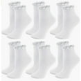 thumbnail image 1 of Womens Socks, Ruffle Turn-Cuff Casual Crew Socks Breathable Cool Knit Cotton Lettuce Ankle Frilly Sock 6 Pack, 1 of 5