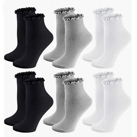 Womens Socks, Ruffle Turn-Cuff Casual Crew Socks Breathable Cool Knit Cotton Lettuce Ankle Frilly Sock 6 Pack