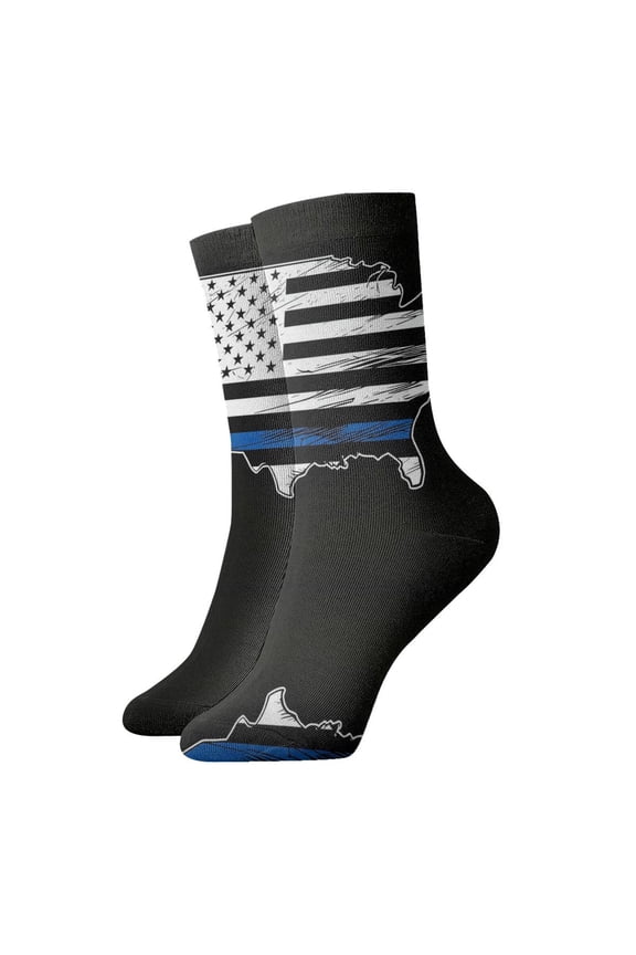 Womens Socks Thin Blue Line Flag Novelty Funny Quarter Socks for Mens