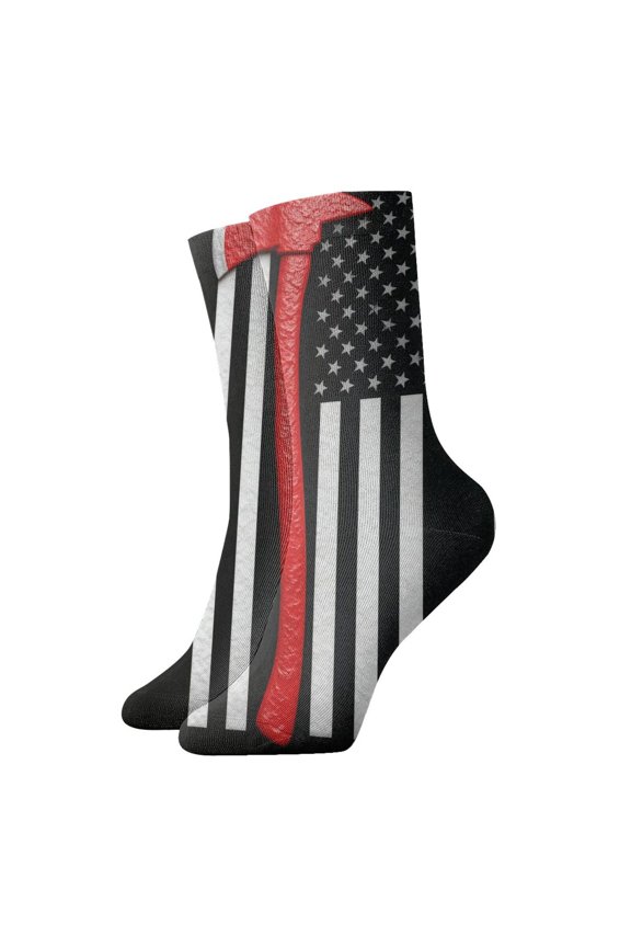Womens Socks Thin Red Firefighter Line Axe Flag Pattern Novelty Funny Quarter Socks for Mens