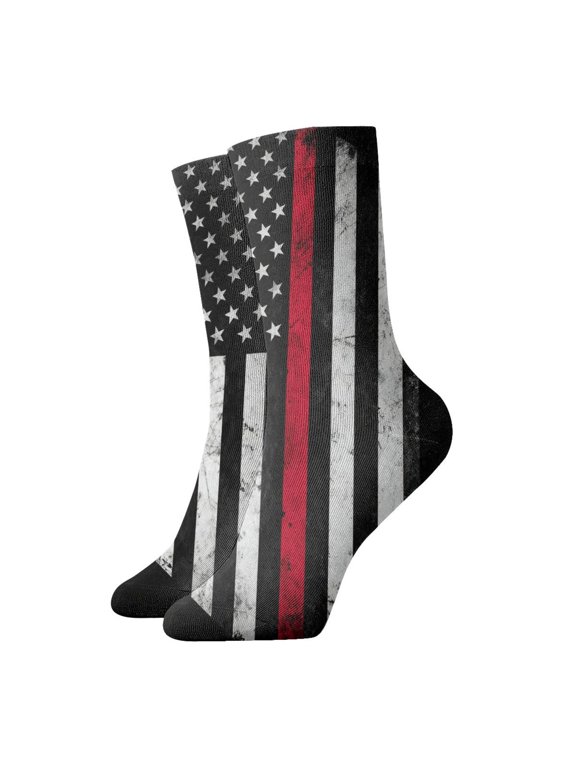 Womens Socks Thin Red Firefighter Line Flag Novelty Funny Quarter Socks for Mens