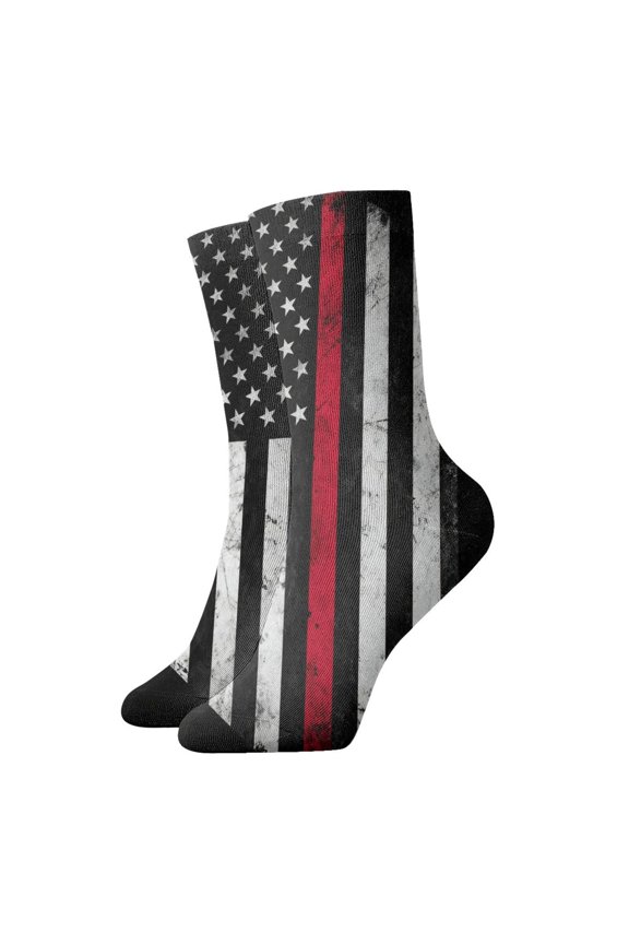 Womens Socks Thin Red Firefighter Line Flag Novelty Funny Quarter Socks for Mens