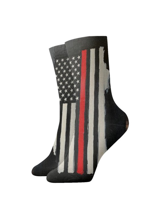 Womens Socks Thin Red Fireman Line Flag Novelty Funny Quarter Socks for Mens