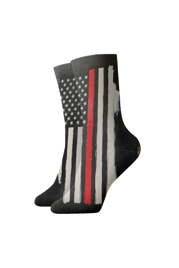 Womens Socks Thin Red Fireman Line Flag Novelty Funny Quarter Socks for Mens