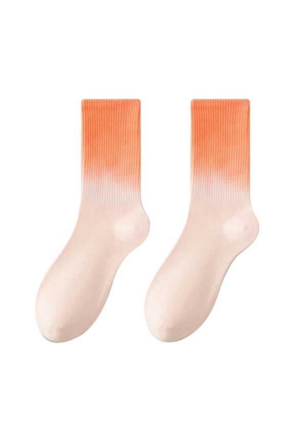 Womens Socks Tie Dye Gradient Mid Calf Cotton Socks Fashion Casual Outdoor Socks Compression Socks for Women Orange One Size