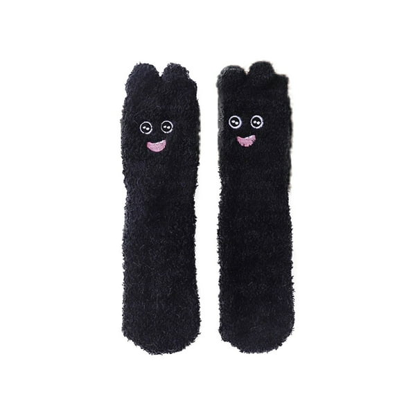 Womens Socks Women's Winter Cute Coral Fleece Fuzzy Floor Sleeping Socks Compression Socks for Women Black One Size