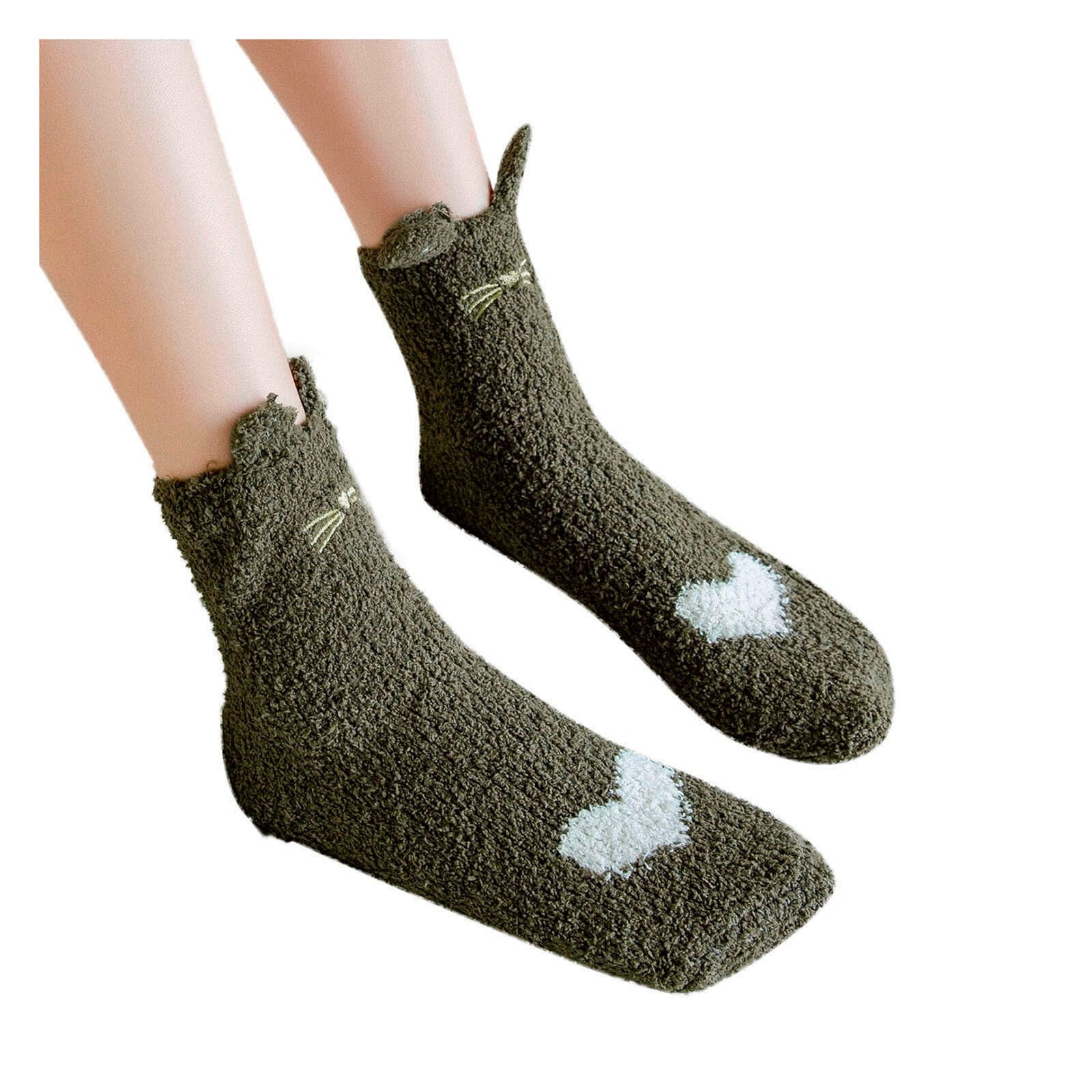 Womens Socks Womens Cartoon Embroidery Cat Fuzzy Socks Cozy Winter Home ...