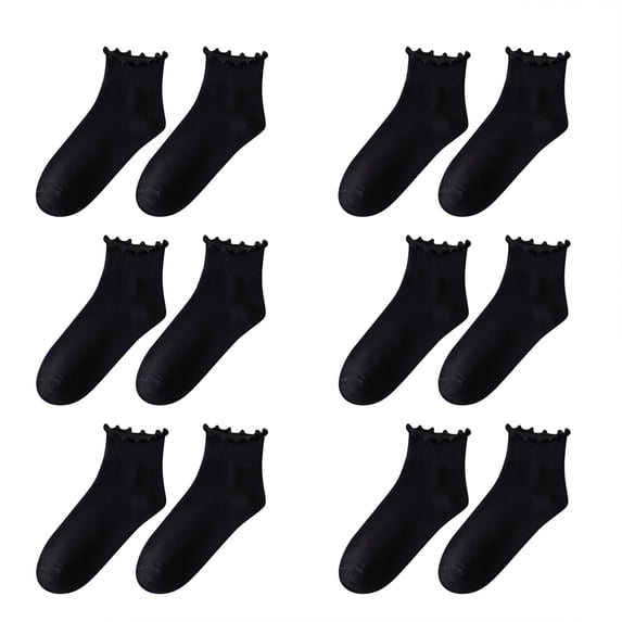 Womens Socks Womens Socks Ruffle Turn Cuff Casual Ankle Socks Breathable Cool Knit Cotton Lettuce Crew Frilly Sock 6 Pairs