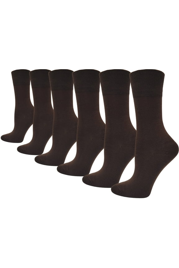 Womens Soft Bamboo Dress Socks, 6 Pairs Lightweight Premium Thin Crew Socks Bulk Pack (Brown)