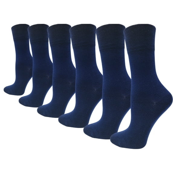 Womens Soft Bamboo Dress Socks, 6 Pairs Lightweight Premium Thin Crew Socks Bulk Pack (Navy)