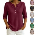 thumbnail image 1 of Womens Soft Basic T Shirt Summer Tops Short Sleeve Button down V Neck Tees Casual Work Outfits Everyday Wear by Yigetop Light blue XL, 1 of 7