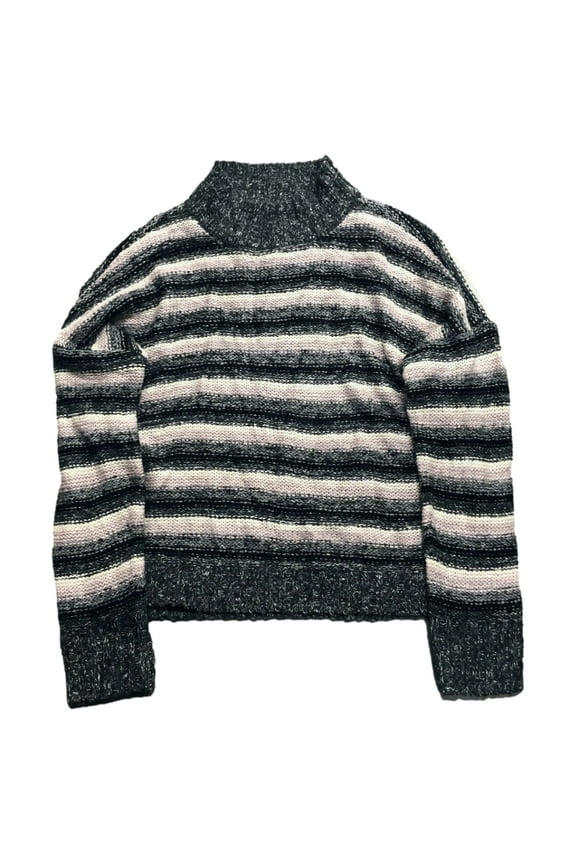 Womens Soft Black Gray Pink Striped Pull-Over Mock Neck Sweater XX-Large