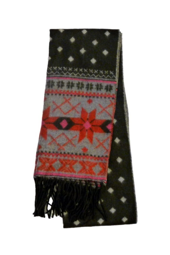Womens Soft Black & Gray Poinsettia Christmas Flower Fringed Winter Scarf