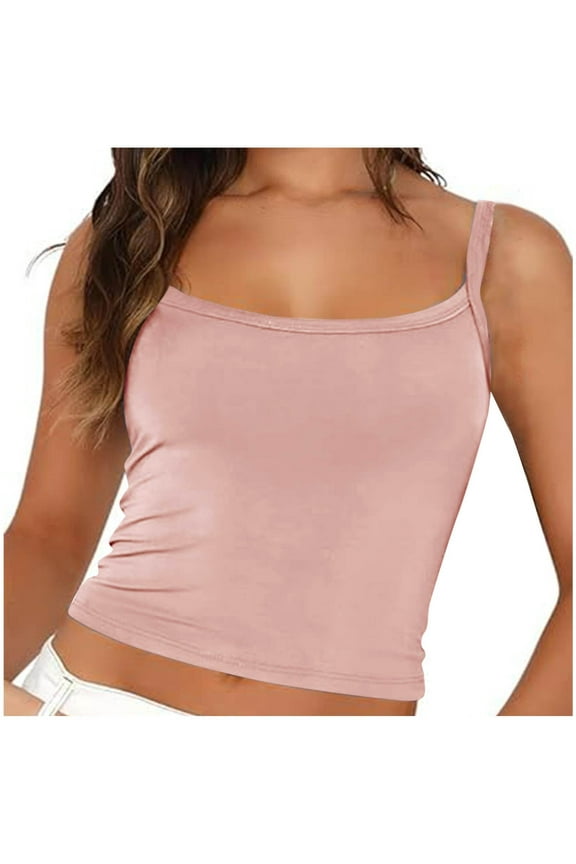 Womens Soft Camisole Top Adjustable Spaghetti Strap Workout Undershirt Basics Cute Crop Tank Tops Summer Clothes (L, Pink)
