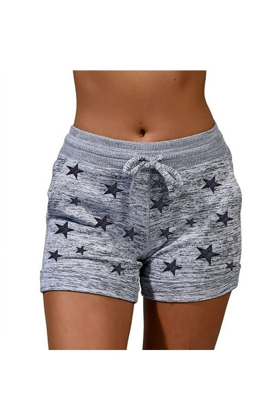 Womens Soft Comfy Activewear Lounge Shorts with Pockets and Drawstring for Ladies Printed Elastic Cotton Running Shorts