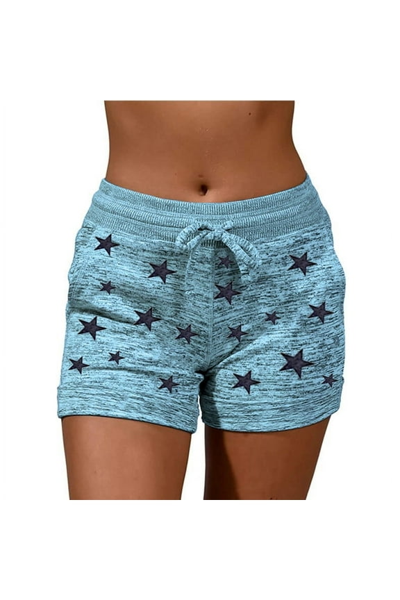 Womens Soft Comfy Activewear Lounge Shorts with Pockets and Drawstring for Ladies Printed Elastic Cotton Running Shorts