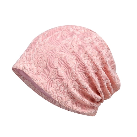 Womens Soft Cotton Beanie | Lace Turban Style Slouchy Hat - Breathable Fashion Sleep Cap for Chemo