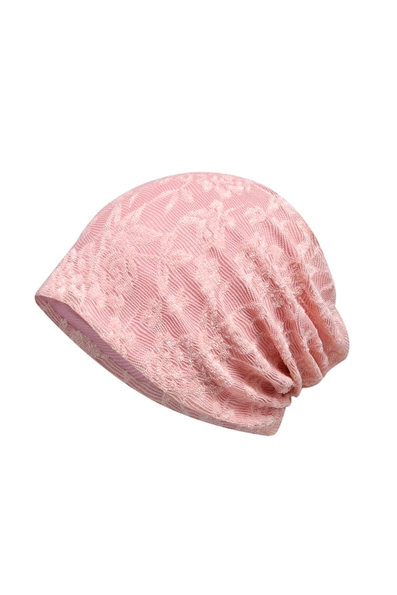 Womens Soft Cotton Beanie | Lace Turban Style Slouchy Hat - Breathable Fashion Sleep Cap for Chemo