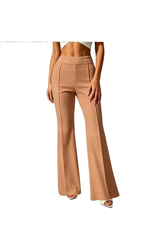 Womens Soft Fabric High Waist Tummy Control Straight Leg Slimming Business Pants, Stretchy Fit Casual Office Work Trousers Tailored Day to Night | TruBelle,Khaki L