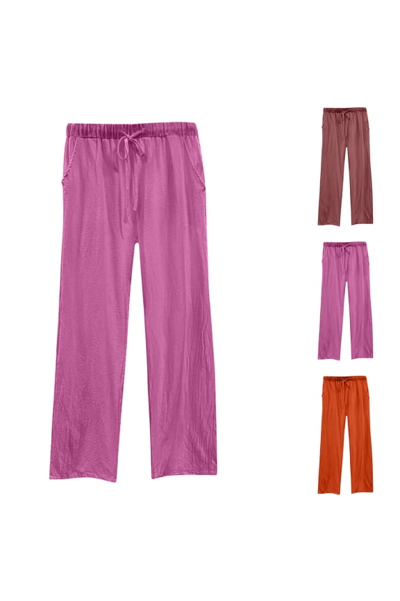 Womens Soft Fabric Loose Straight Leg Drawstring Pants, Pleated Casual Comfortable Elastic Mid Waisted Pants, Flattering Fit Tapered Leg Work Trousers, Office Travel | TruBelle,Orange 2XL