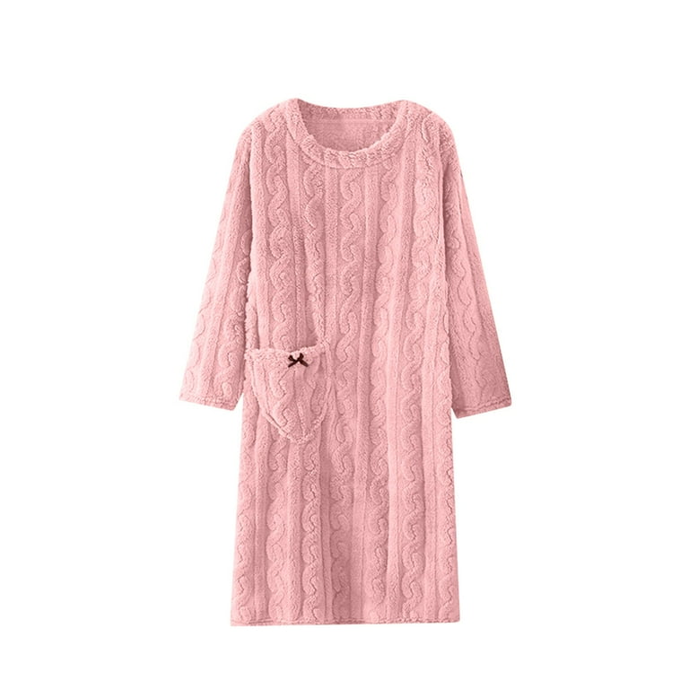 Womens Soft Flannel Fuzzy Nightgown Long Sleeve Crewneck