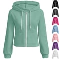thumbnail image 1 of Womens Soft Fleece Long Sleeve Full Zip Hooded Sweatshirt Fitted Track Jacket Warm Activewear with Drawstring Pocket for Workout Running, Green, XL, 1 of 8
