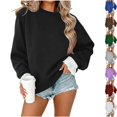 thumbnail image 1 of Womens Soft Fleece Pullover Crewneck Oversized Sweatshirt Layered Ruffle Cuff Long Sleeve Cozy Casual Fall Travel Clothes Airport Wear, Black, M, 1 of 7