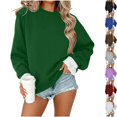 thumbnail image 1 of Womens Soft Fleece Pullover Crewneck Oversized Sweatshirt Layered Ruffle Cuff Long Sleeve Cozy Casual Fall Travel Clothes Airport Wear, Green, M, 1 of 7