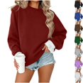 thumbnail image 1 of Womens Soft Fleece Pullover Crewneck Oversized Sweatshirt Layered Ruffle Cuff Long Sleeve Cozy Casual Fall Travel Clothes Airport Wear, Wine, XXL, 1 of 7