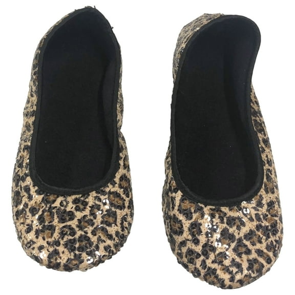 Womens Soft & Flexible Brown Leopard Print Sequin Flats Shoes Large (8-9)