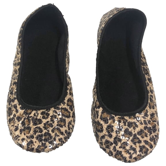 Womens Soft & Flexible Brown Leopard Print Sequin Flats Shoes Medium (7-8)