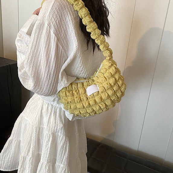 Womens Soft Foldable Shoulder Bag Nylon Vegan Leather Look Slouchy Tote Crossbody Handbag Small Underarm Purse For Work Shopping Travel Daily Outings