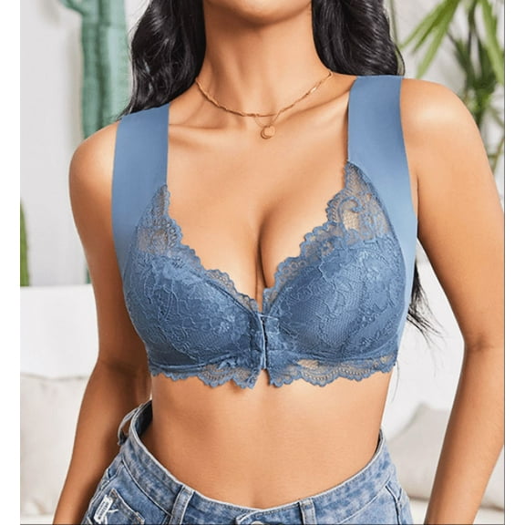 Sexy lace front opening without steel ring bra, seamless gathering, thin back lingerie