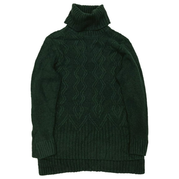 Womens Soft Green Cowl Neck Cable Knit Turtleneck Sweater Large